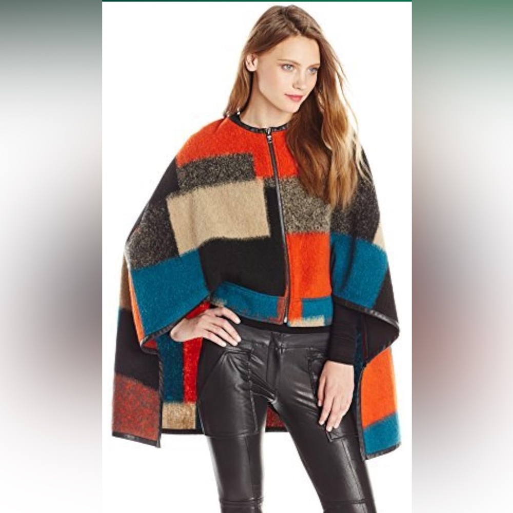 BCBGMAXAZRIA Walker Color Block Cape Poncho Blazer Jacket Coat Size XS/S NEW - Picture 2 of 9